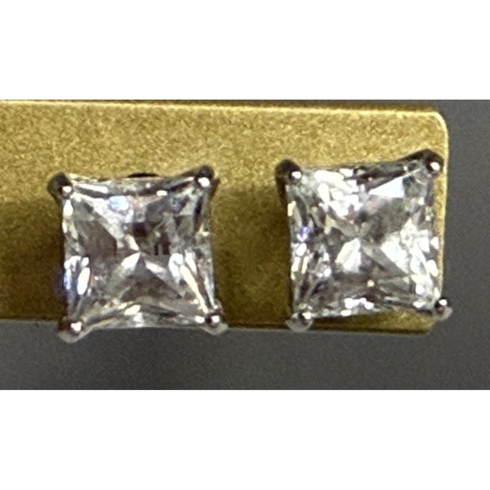 Swarovski Crystal Square Princess Cut Stud Earrings Silver Tone Clear Sparkle